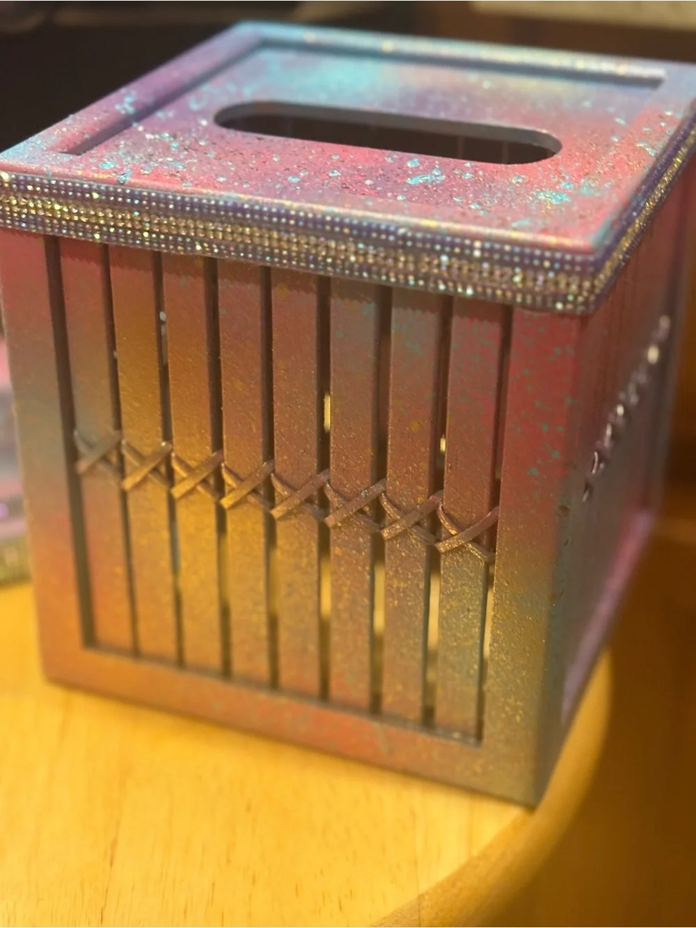 Pastel Ombre Tissue Box Cover-wood-Rhinestone trim accents-FREE GIFT to match!